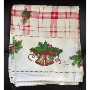 Vintage Preziosa Christmas Plaid Tablecloth With Holly & Ornament Design